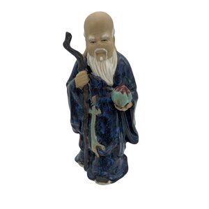 Shou Lao Ceramic Figurine 8" Tall Chinese God Of Longevity Home Decor